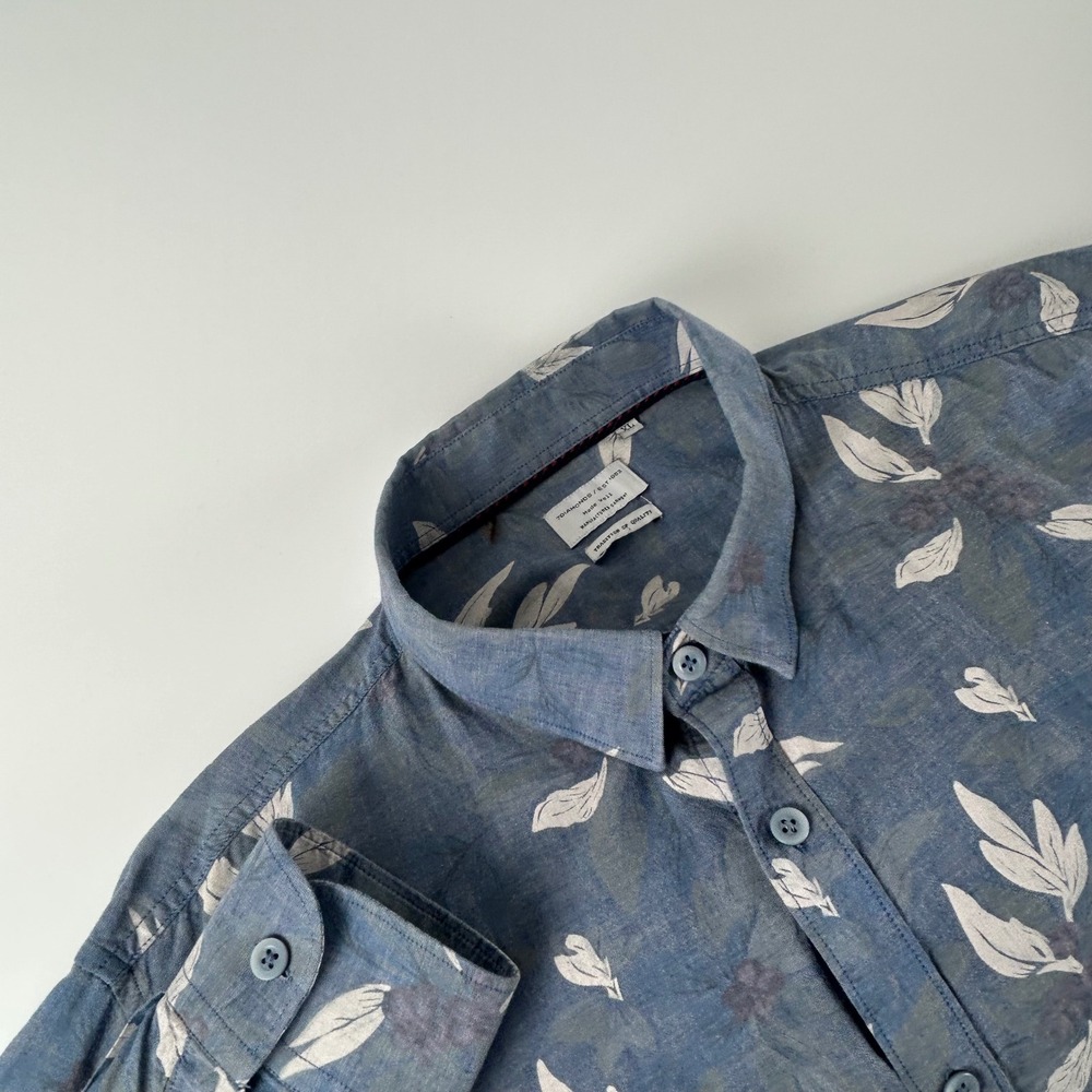 7Diamonds Mens XL Blue Leaf Print Cotton Long Sleeve Button Down Shirt